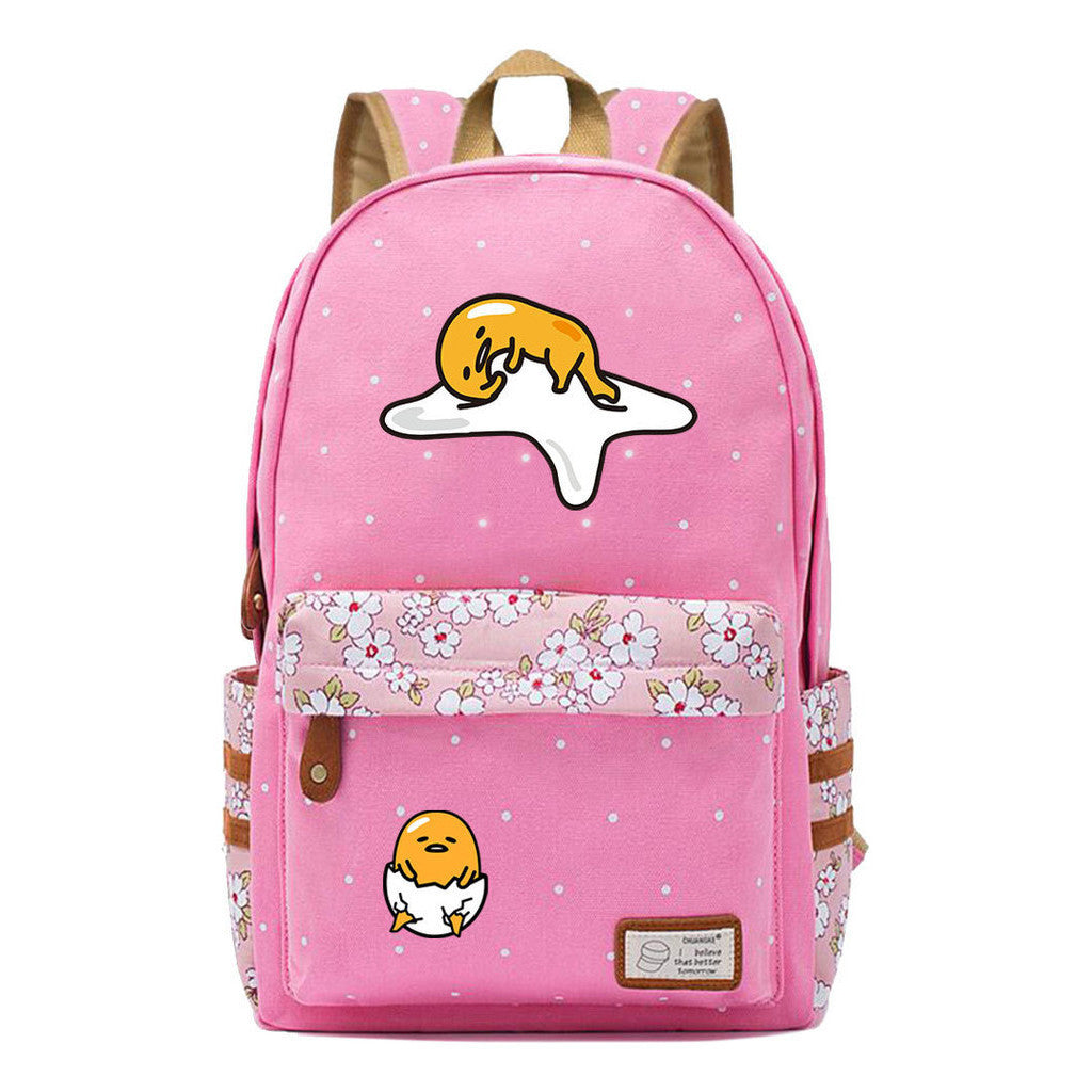 Cartoon Lazy Egg Printed Youth Student School Bag Fragmented Flower Boys And Girls Backpack