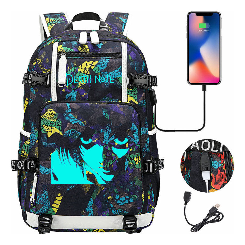 Blue Night Light Death Note Usb Youth Student School Bag Men's And Women's Leisure Travel Backpack