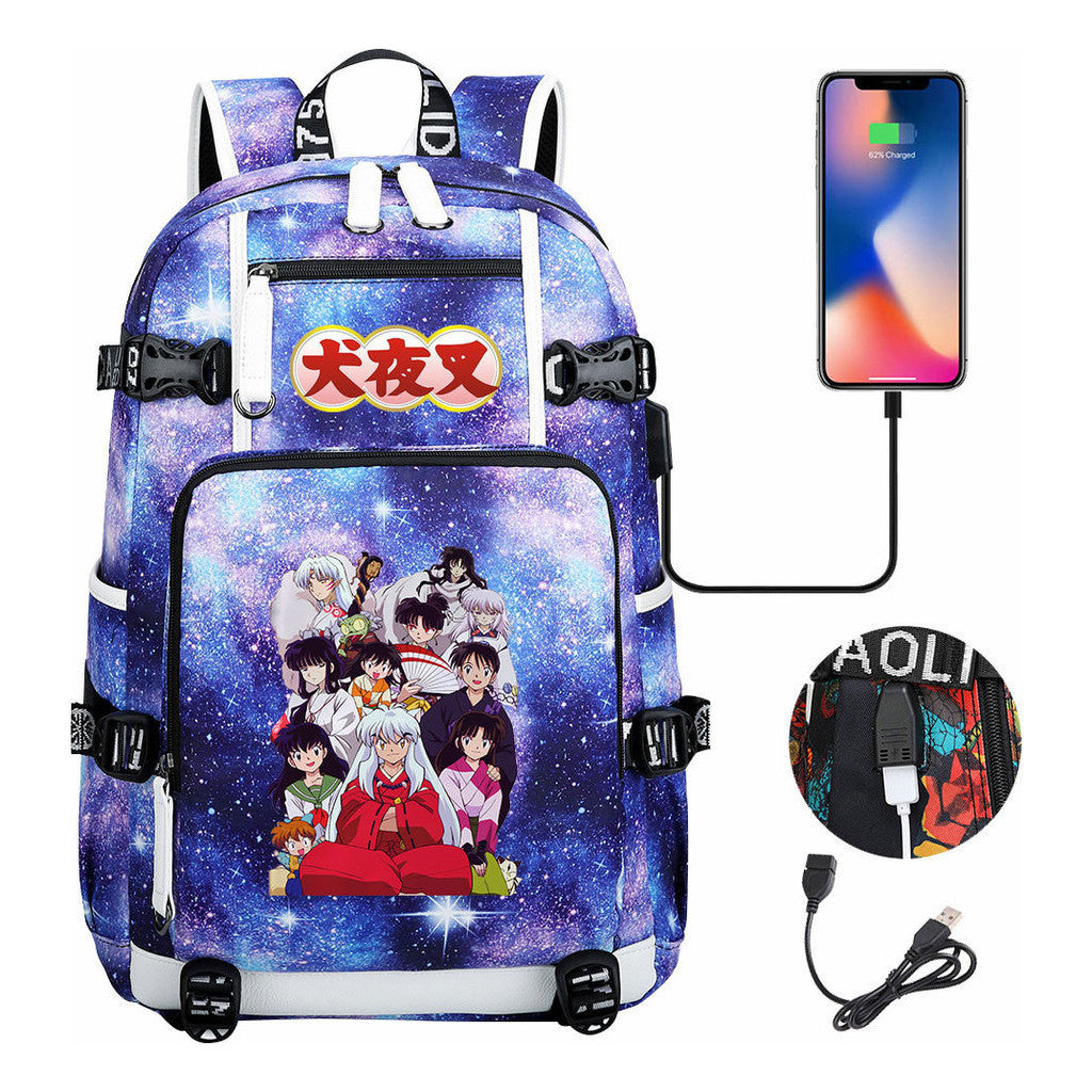 Anime Dog Yaksha Usb Earbuds Youth Student Backpack Travel Backpack