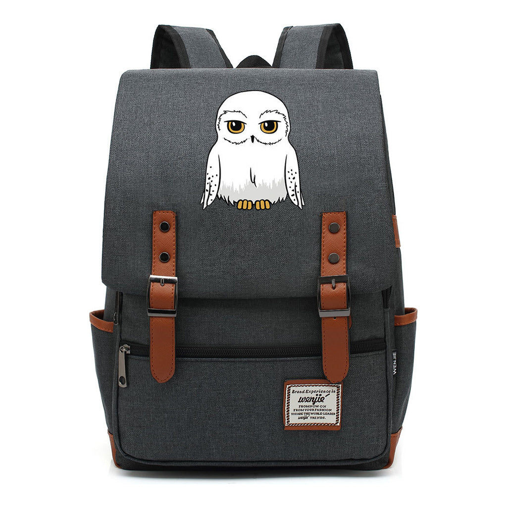 Cartoon White Owl Youth Student Backpack For Men And Women With Casual Belt Buckle Backpack