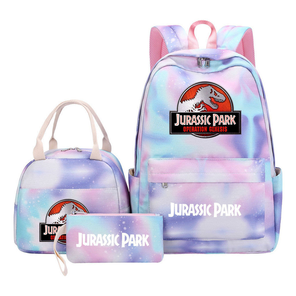 Jurassic Park Dinosaur Youth Student Girls School Bag Lunch Bag Three Piece Set Backpack Set