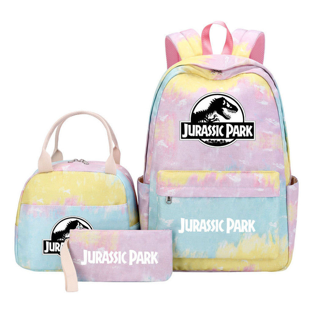 Jurassic Park Dinosaur Youth Student Girls School Bag Lunch Bag Three Piece Set Backpack Set