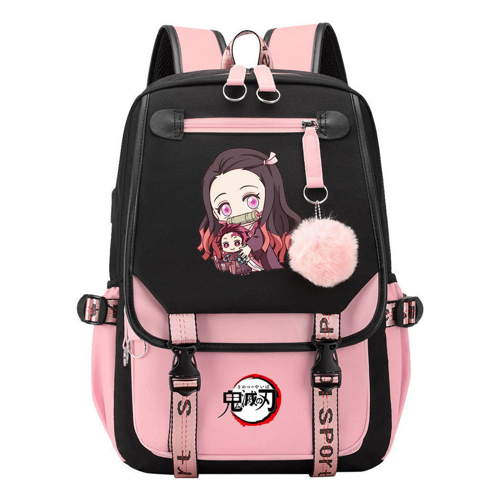 Comic Cartoon Fashion Usb Youth Student Backpack With Casual Woven Strap Flip Back Backpack