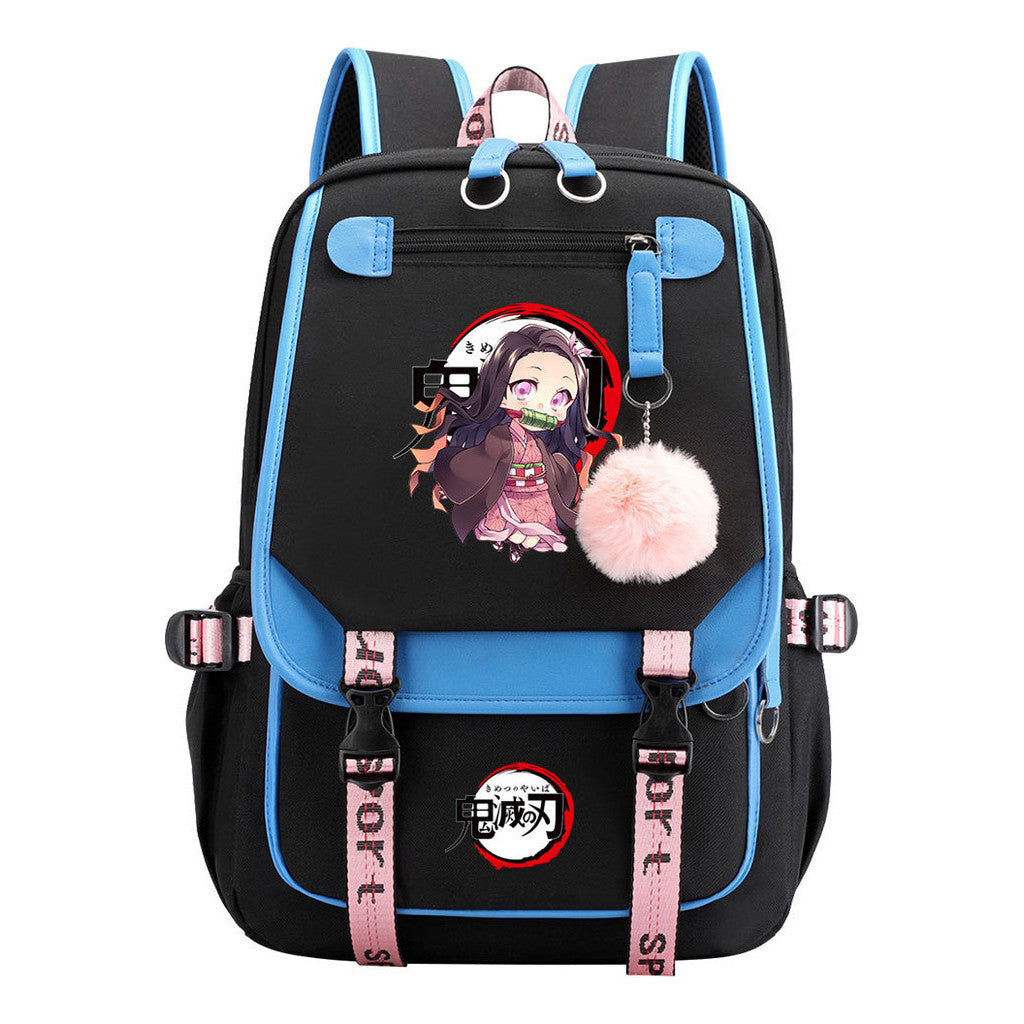 Comic Cartoon Fashion Usb Student Backpack Casual Woven Flap Backpack
