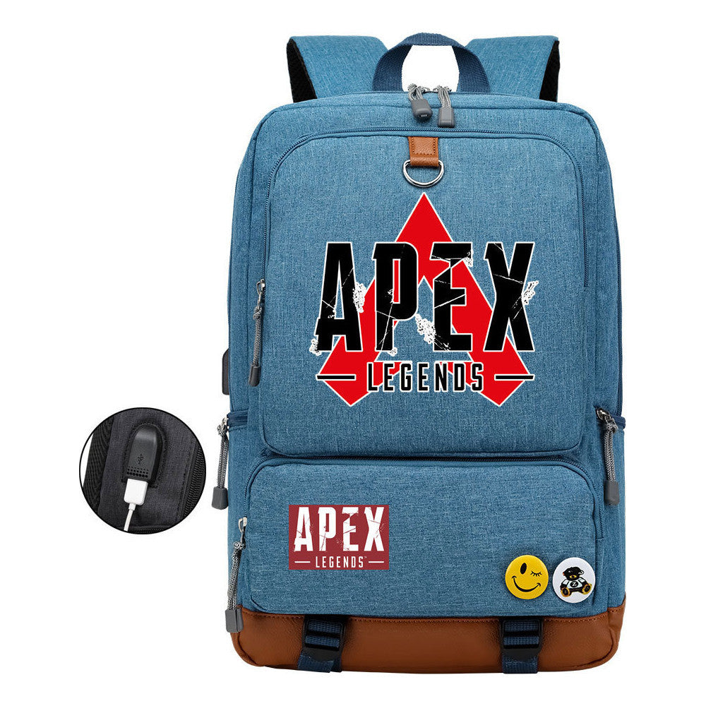 Apex Hero Print Usb Student Backpack For Leisure Travel Backpack