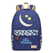 Anime Cartoon Cheshire Cat Print Youth Student Backpack With Floral Casual Backpack