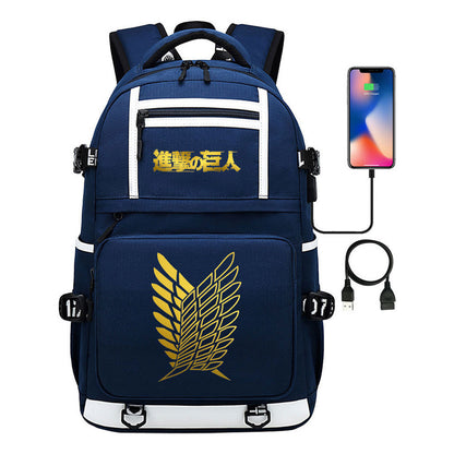 Golden Attack Giant Print Usb Youth Student Backpack Men's And Women's Backpack Leisure Travel Backpack