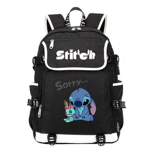 Anime Star Baby Stitch Printed Usb Youth Student Backpack For Men And Women's Leisure Travel Backpack