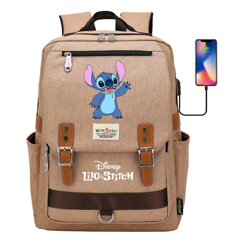 Anime Star Baby Stitch Printed Youth Student School Bag Casual Magnetic Buckle Backpack