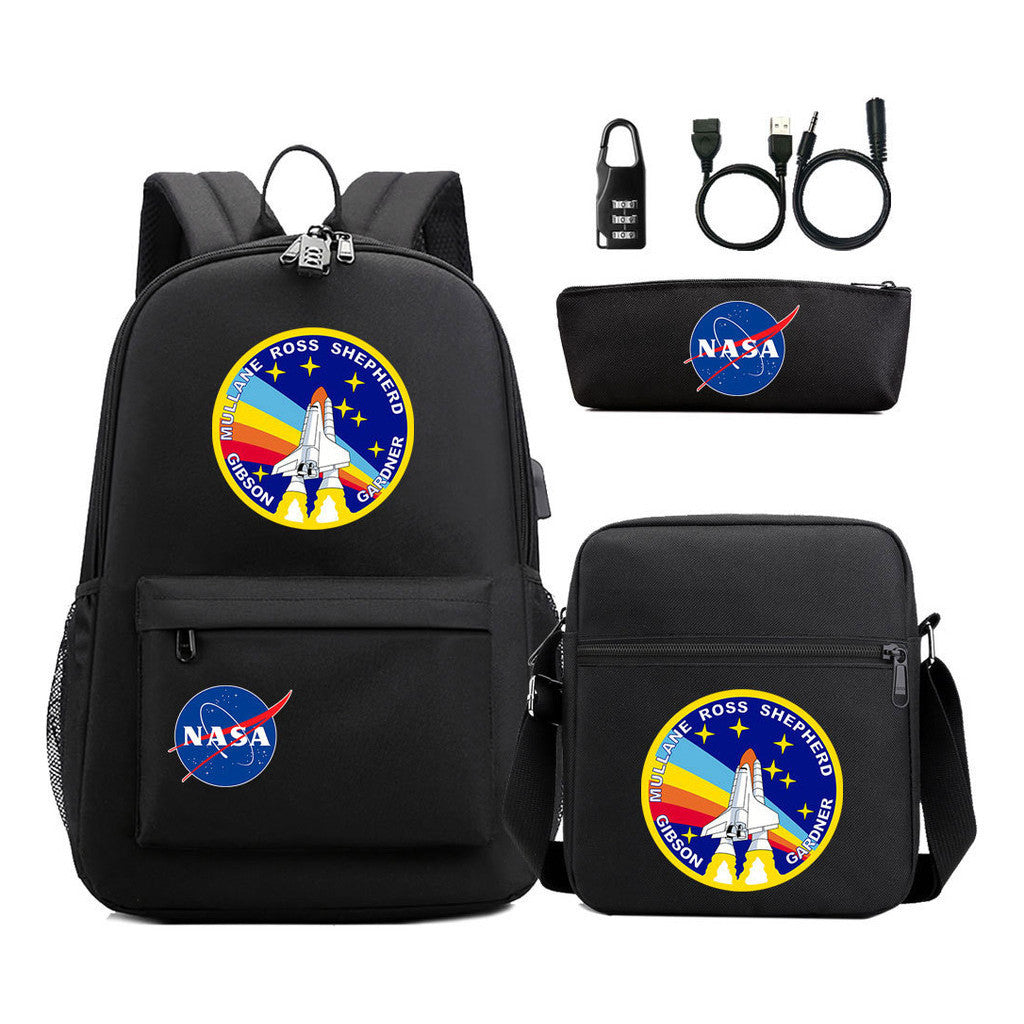 Fashionable Usb Password Lock Youth Student Backpack Three Piece Set Backpack