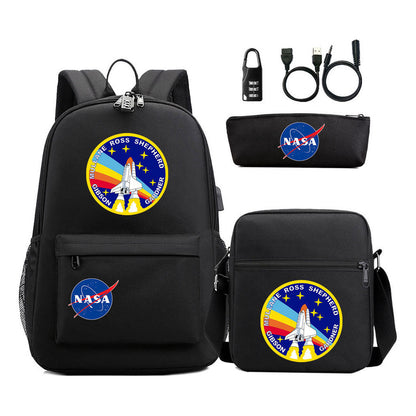 Fashionable Usb Password Lock Youth Student Backpack Three Piece Set Backpack