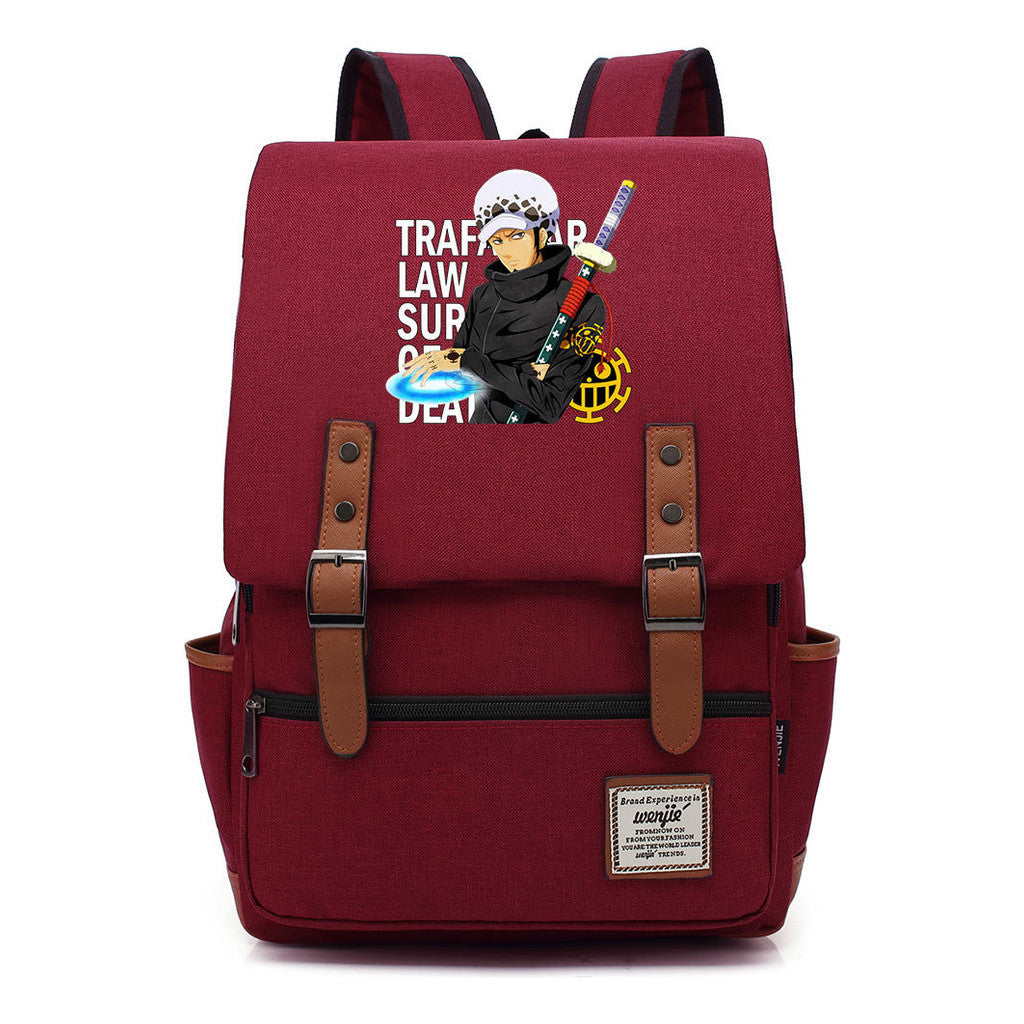 Anime Pirate King Luffy Printed Student School Bag Casual Belt Buckle Classic Backpack
