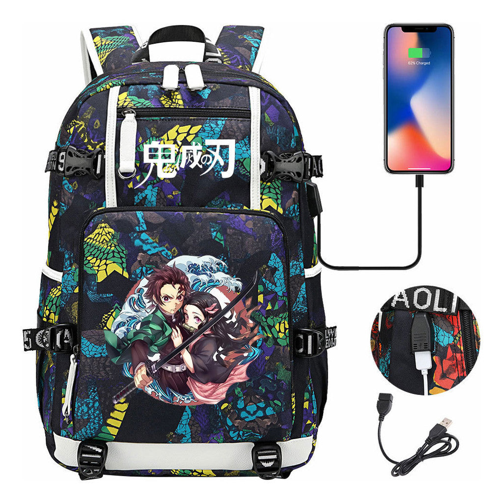 Cartoon Printed Usb Large Capacity Backpack For Men And Women's Leisure Travel Backpack