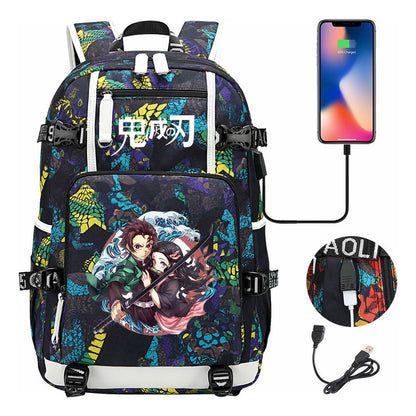 Cartoon Printed Usb Large Capacity Backpack For Men And Women's Leisure Travel Backpack