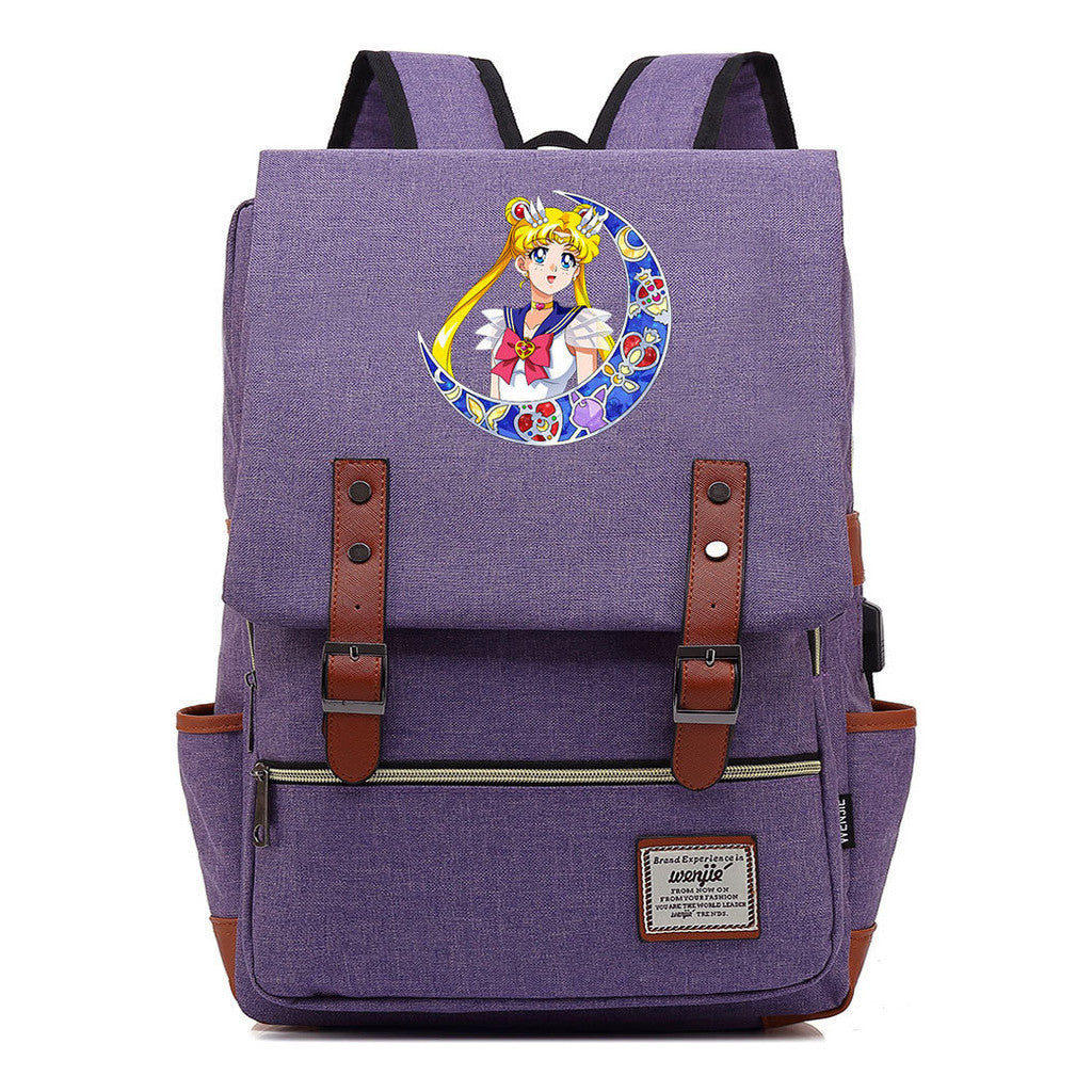 Beautiful Girl Warrior Youth Student School Bag Usb Men's And Women's Leisure Backpack
