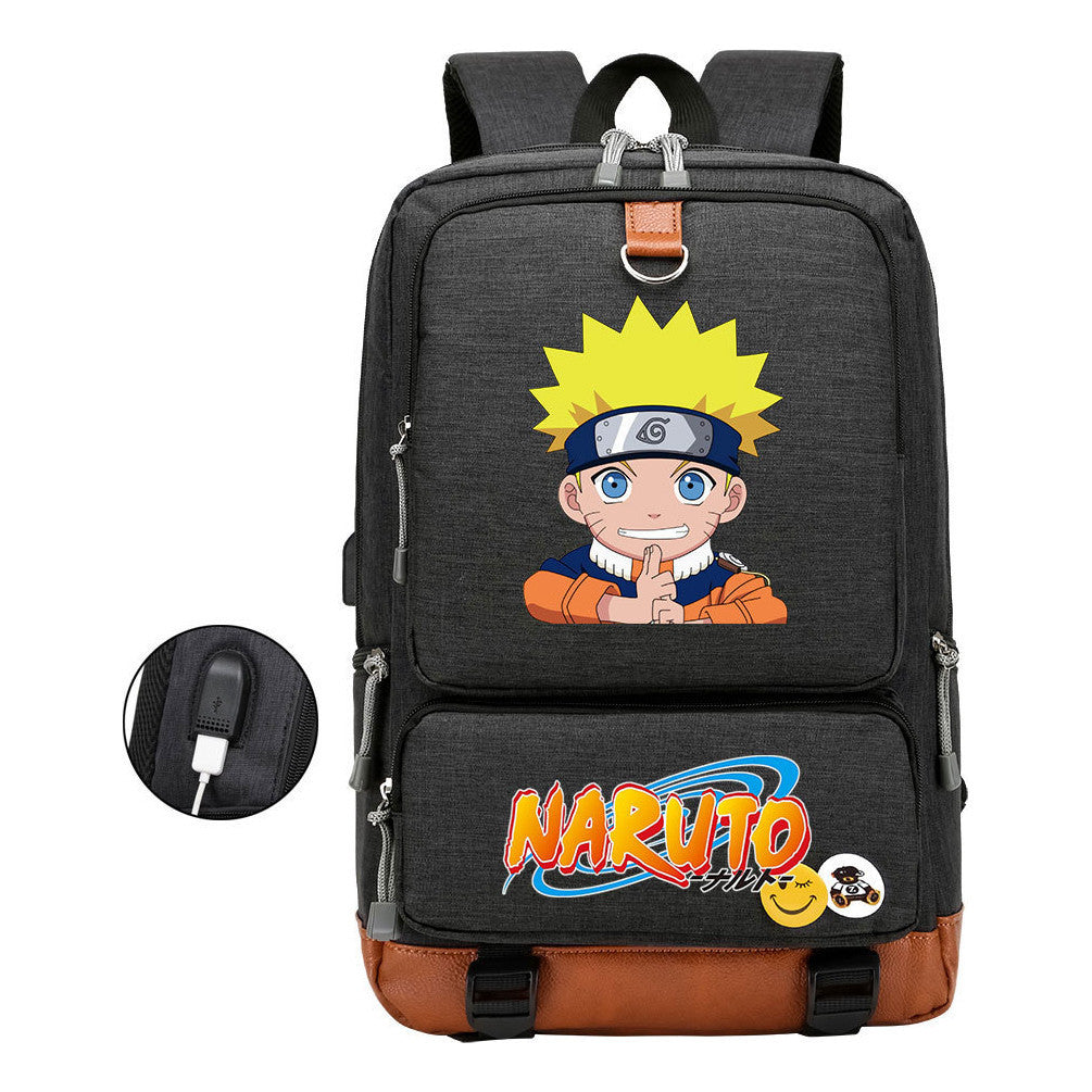 Naruto Print Usb Youth Backpack Leisure Travel Backpack