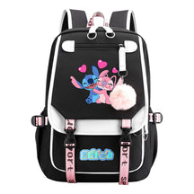 Interstellar Baby Stitch Usb Student Backpack With Casual Woven Strap Flap Backpack