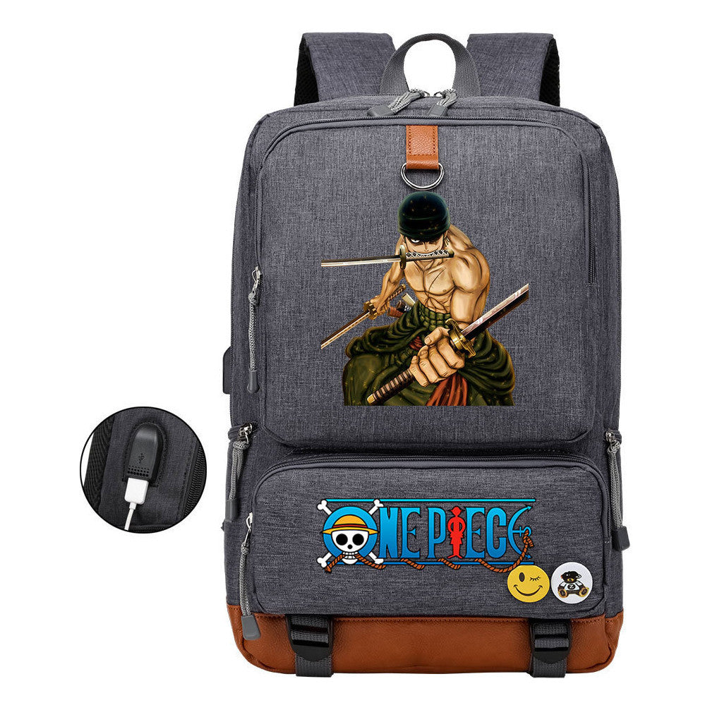 Cartoon One Piece Print Usb Youth Student Backpack For Leisure Travel Backpack