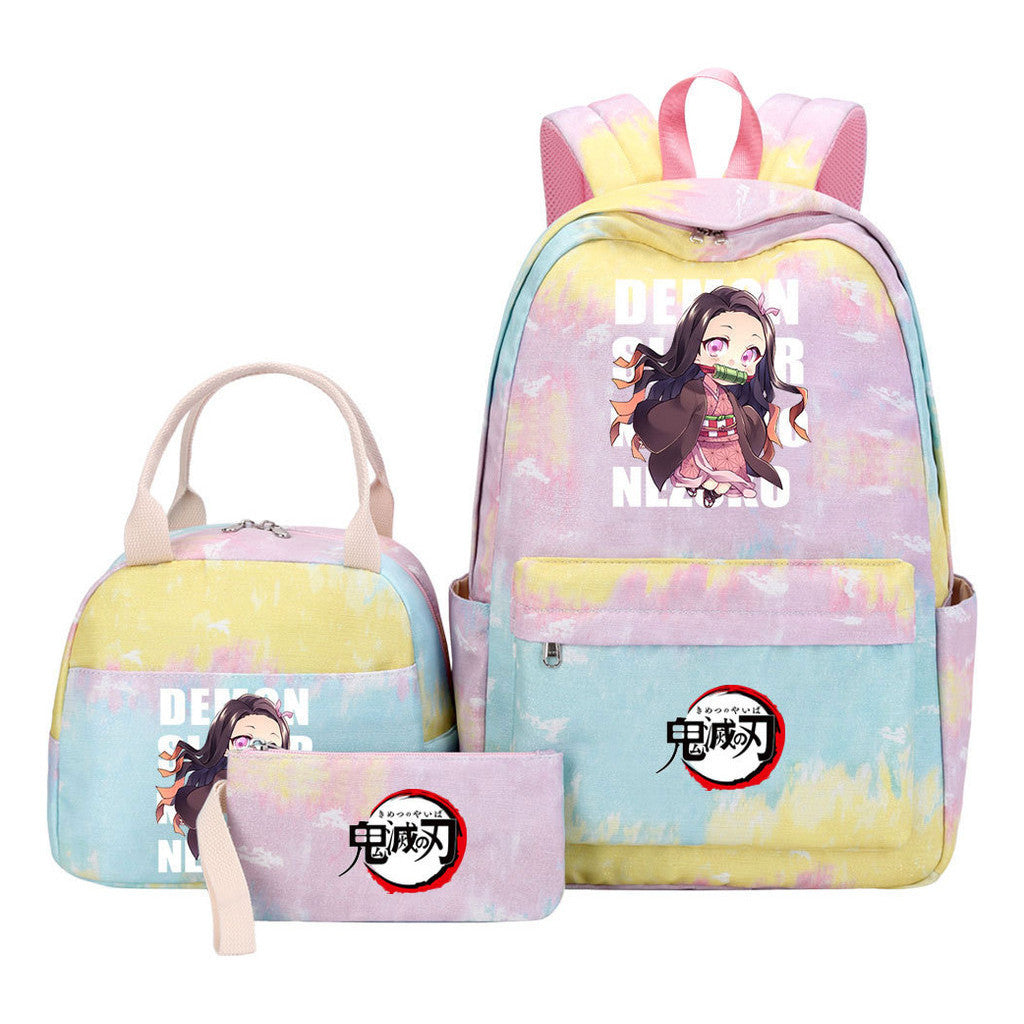 Cartoon Fashion Youth Student Girls School Bag Lunch Bag Three Piece Set Backpack