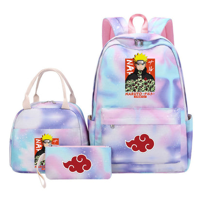 Naruto Teenage Student Girls School Bag Lunch Bag Three Piece Set Backpack Set