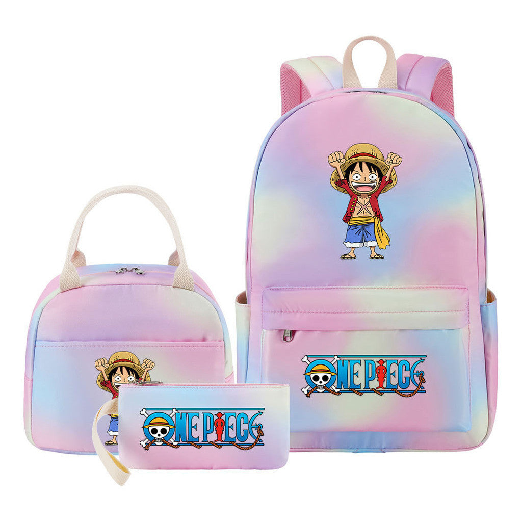Cartoon Pirate King Student Girls School Bag Lunch Bag Three Piece Set Backpack Set