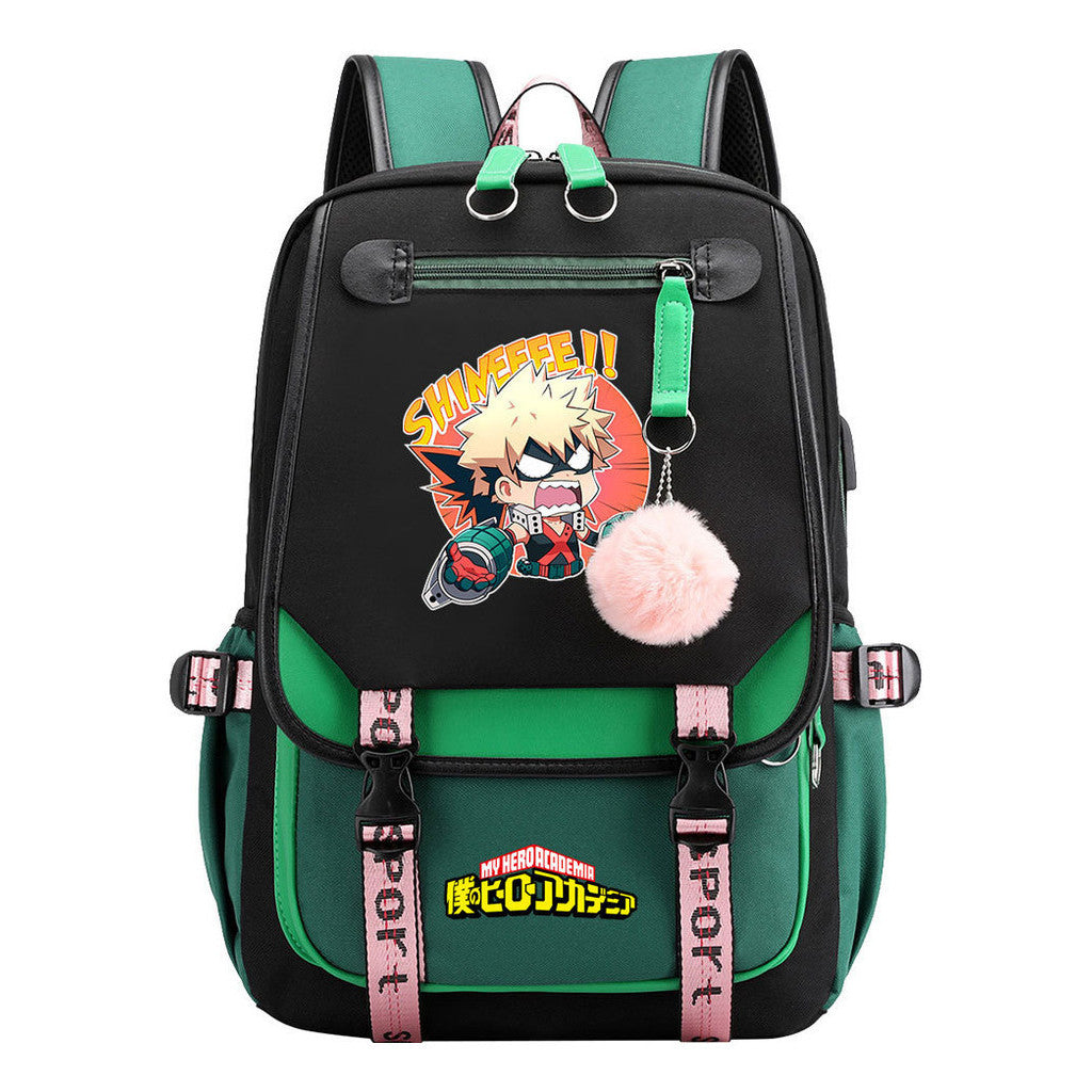 My Heroes Academy Usb Student Backpack For Boys And Girls, Casual Weaving Ribbon Flip Back Backpack