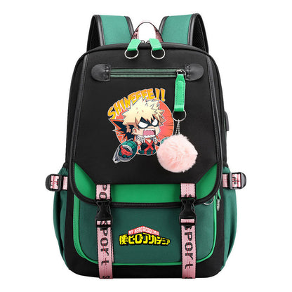 My Heroes Academy Usb Student Backpack For Boys And Girls, Casual Weaving Ribbon Flip Back Backpack
