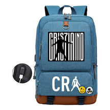 Football Star Cristiano Ronaldo Printed Usb Youth Student Backpack For Leisure Travel Backpack