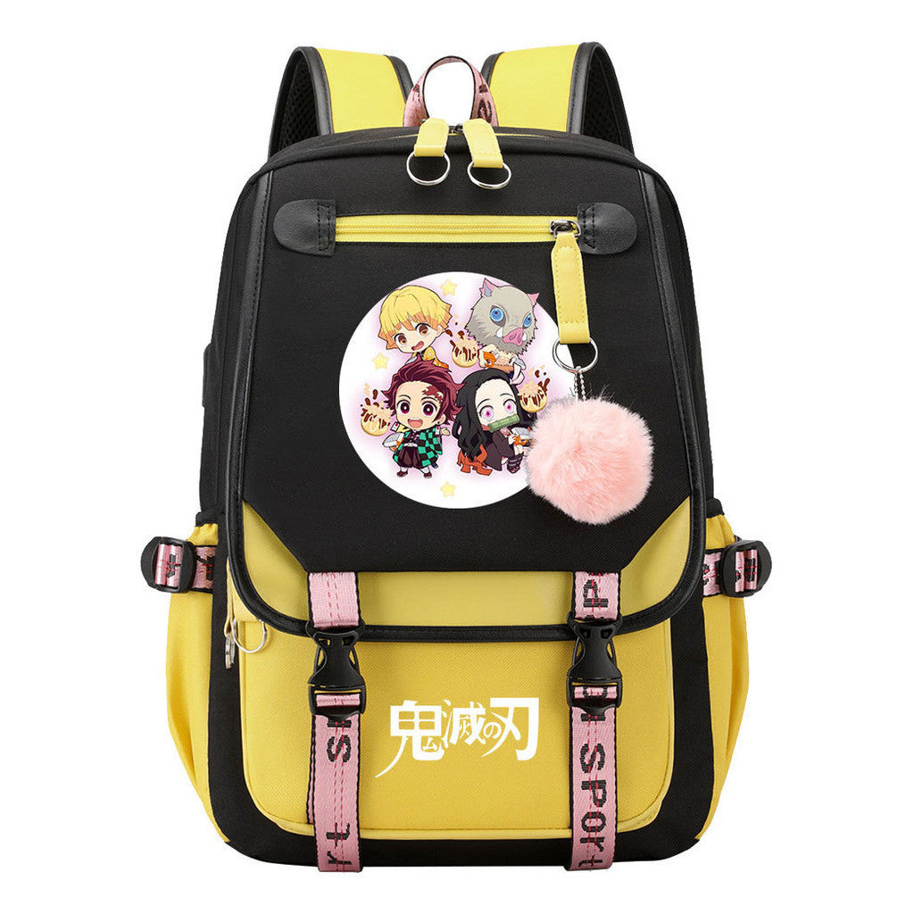 Cartoon Fashion Usb Youth School Bag For Boys And Girls Casual Ribbon Flip Backpack