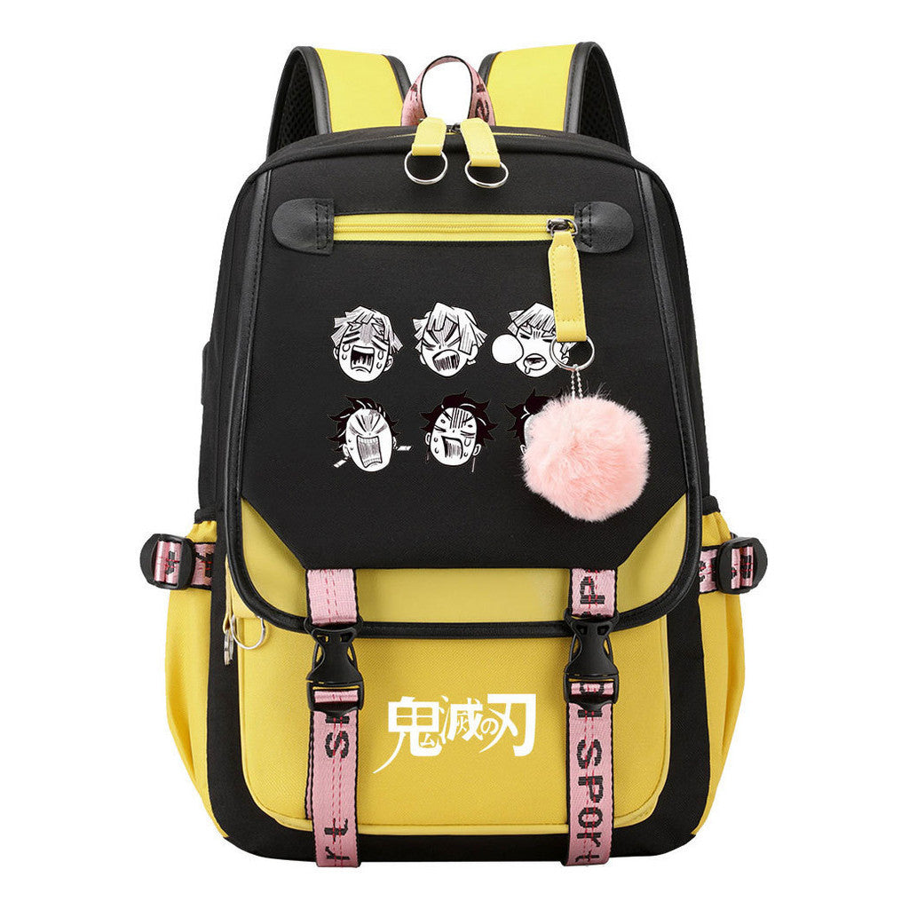 Cartoon Fashion Usb Youth School Bag For Boys And Girls Casual Ribbon Flip Backpack