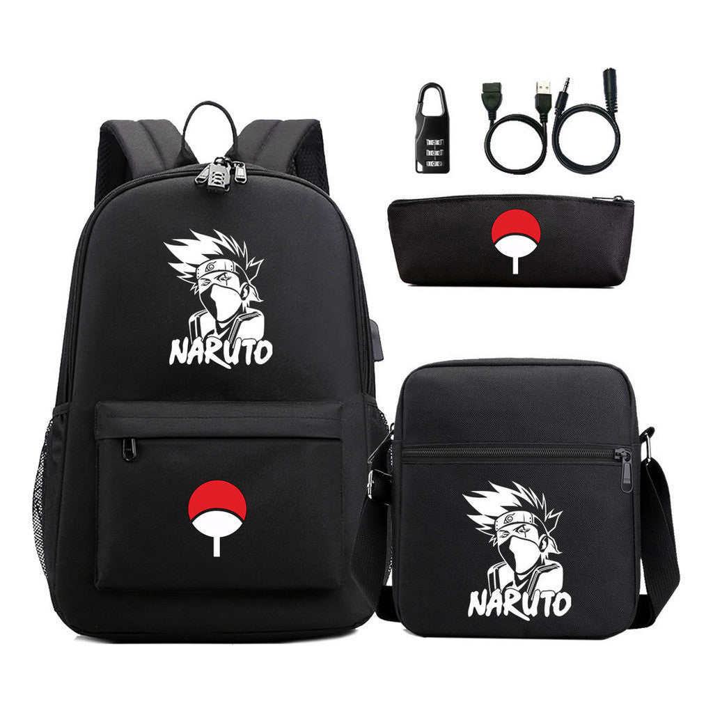 Naruto Usb Password Lock Student Backpack Three Piece Set Backpack Set