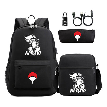 Naruto Usb Password Lock Student Backpack Three Piece Set Backpack Set