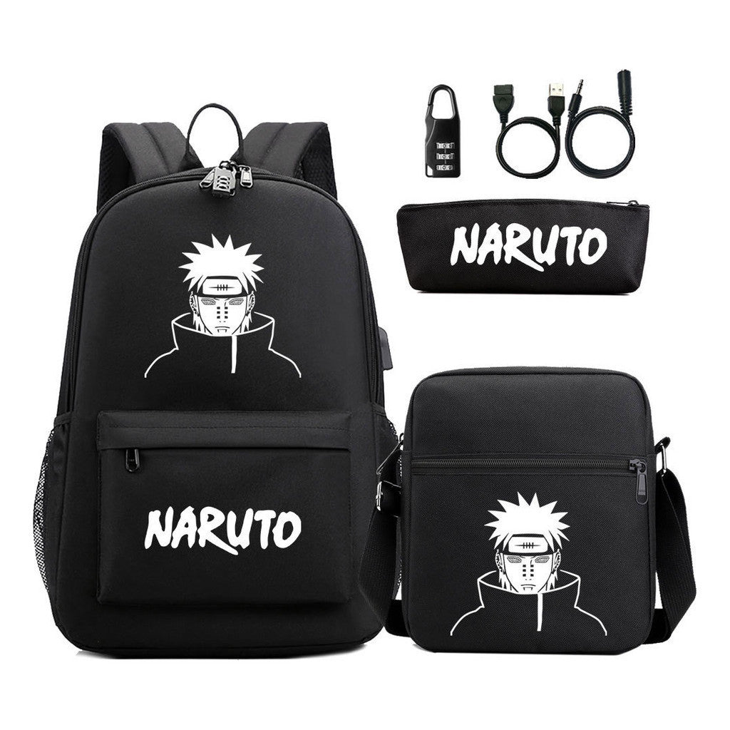 Naruto Usb Password Lock Student Backpack Three Piece Set For Boys And Girls Backpack Set