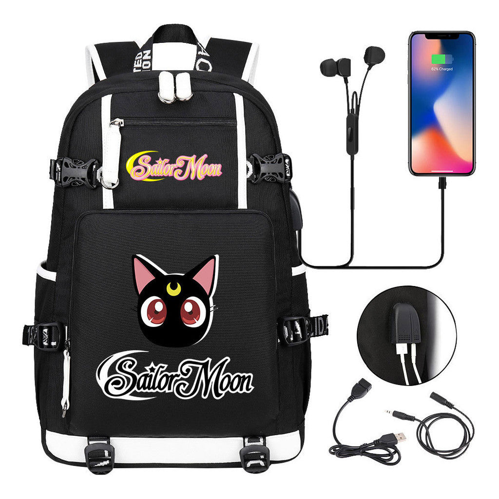 Beautiful Girl Warrior Usb Youth Student School Bag Travel Backpack