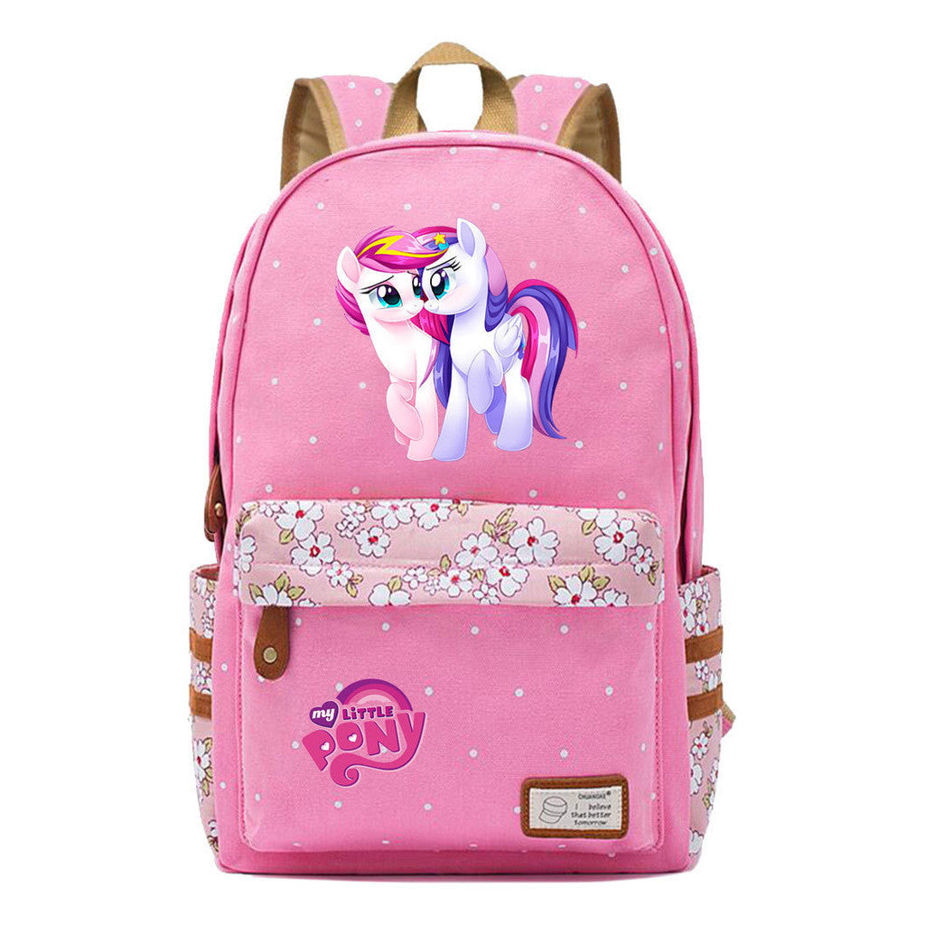 Pony Unicorn Youth Student School Bag Fragmented Canvas Girl Backpack