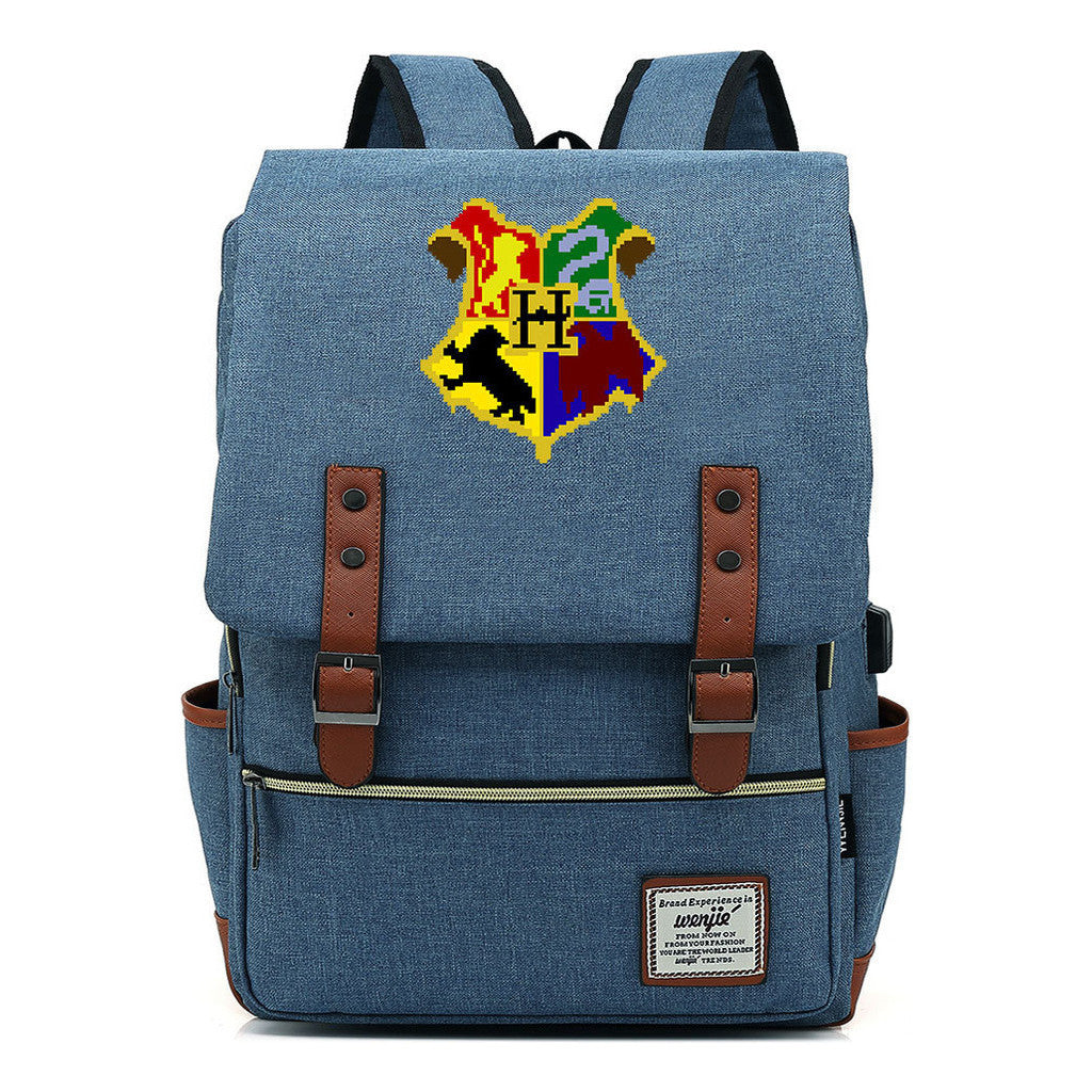 School Of Witchcraft And Wizardry Youth Backpack Usb Leisure Belt Buckle Backpack