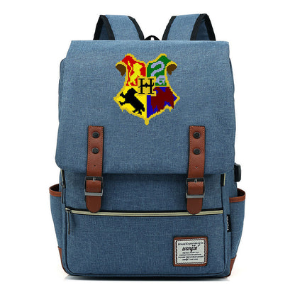 School Of Witchcraft And Wizardry Youth Backpack Usb Leisure Belt Buckle Backpack