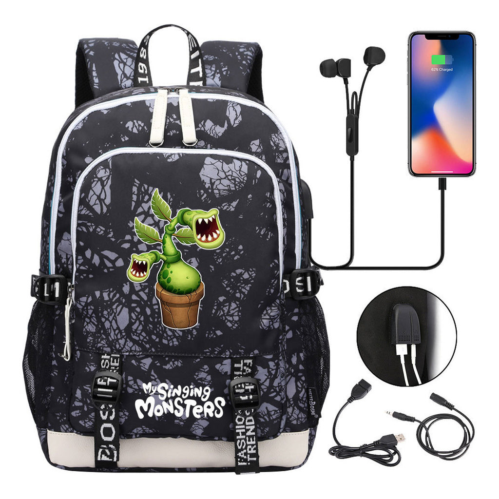 Monster Concert Printed Student Backpack Usb Leisure Backpack