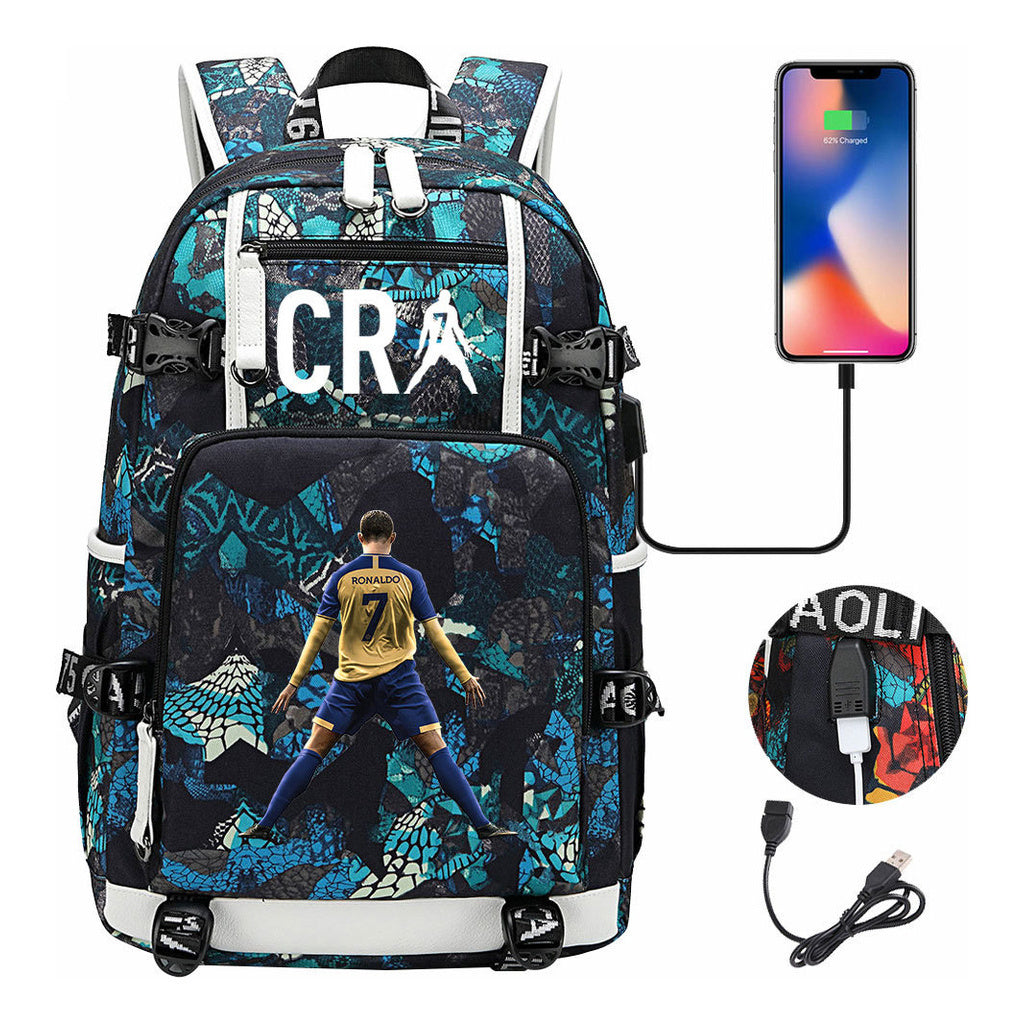 Football Star Cristiano Ronaldo Printed Youth Student Backpack Leisure Travel Backpack