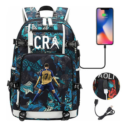 Football Star Cristiano Ronaldo Printed Youth Student Backpack Leisure Travel Backpack