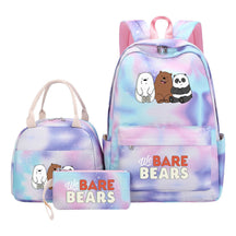 Cartoon Cute Three Bears Youth Student Girls School Bag Lunch Bag Three Piece Set Backpack Set