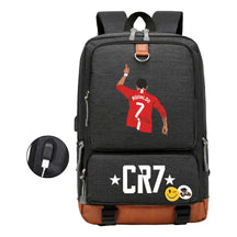 Football Star Cristiano Ronaldo Printed Usb Student Backpack For Leisure Travel Backpack