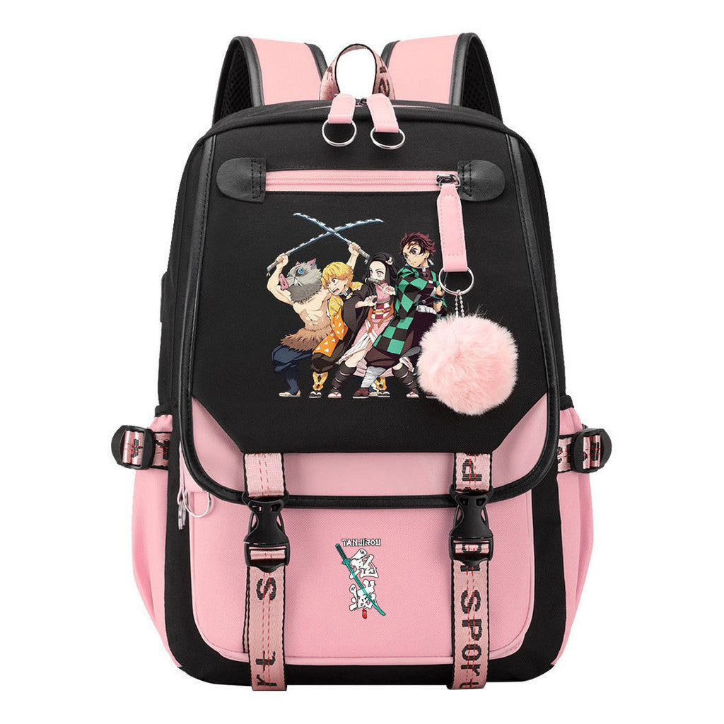 Cartoon Fashion Usb Student Backpack For Boy And Girl, Casual Woven Strap Flip Back Backpack