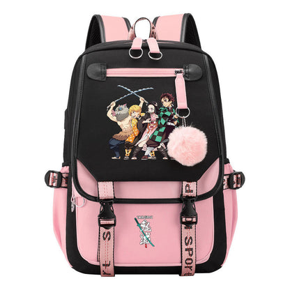 Cartoon Fashion Usb Student Backpack For Boy And Girl, Casual Woven Strap Flip Back Backpack