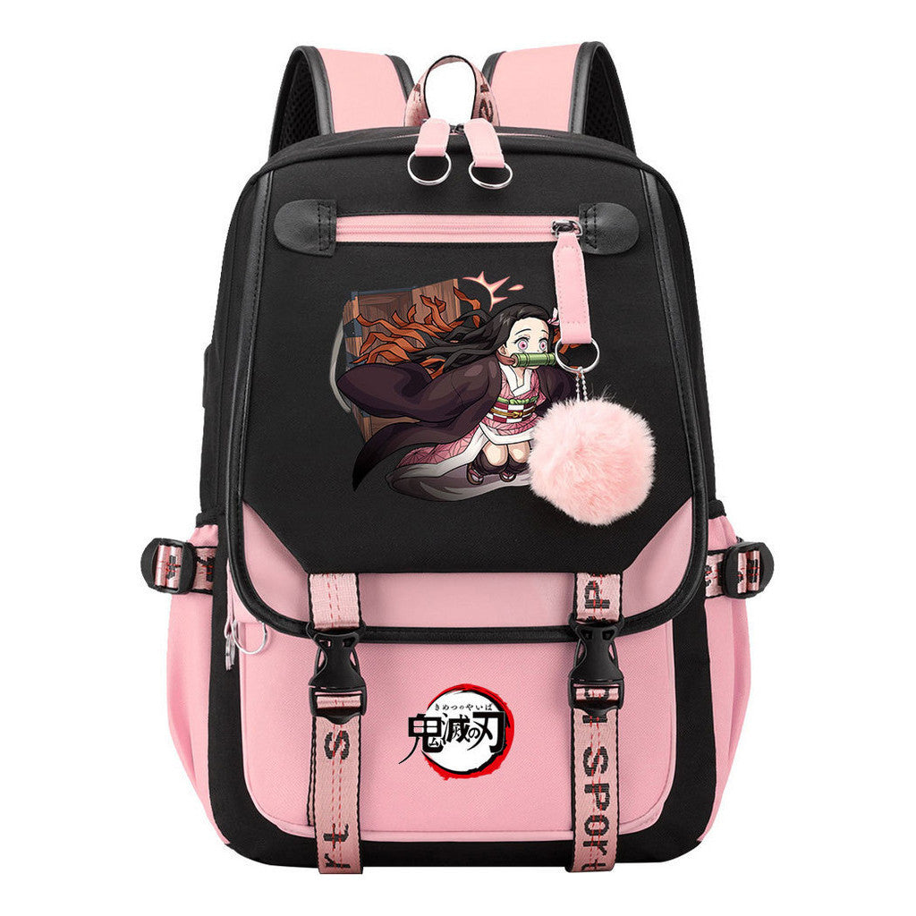 Comic Cartoon Fashion Usb Student Backpack Casual Woven Flap Backpack