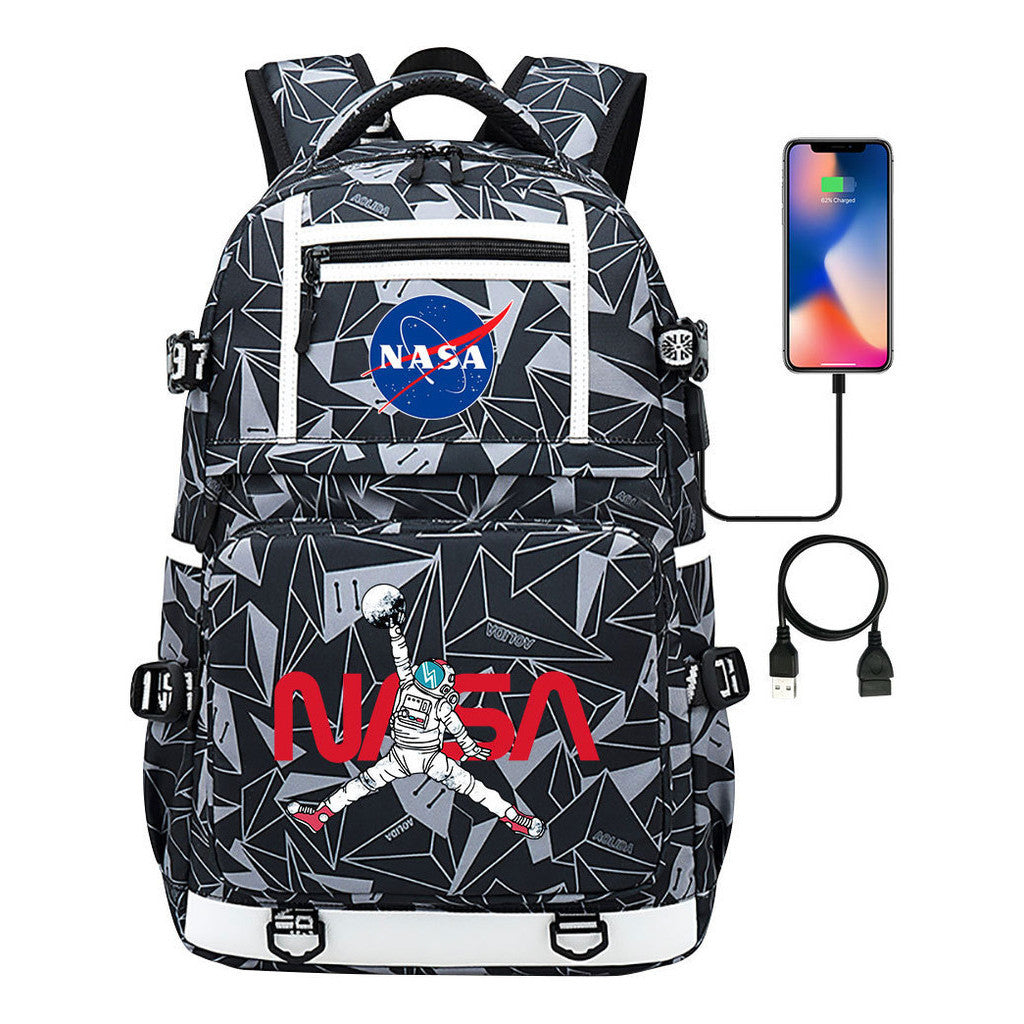 Fashionable Space Printed Usb Student Backpack Backpack Leisure Travel Backpack