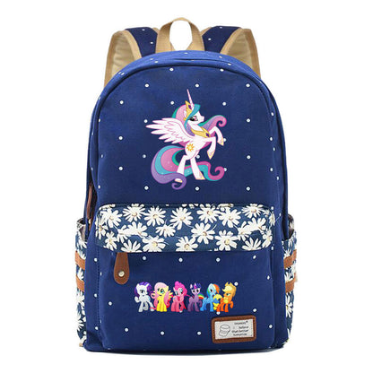 Pony Rainbow Unicorn Student School Bag Fragmented Canvas Girl Backpack