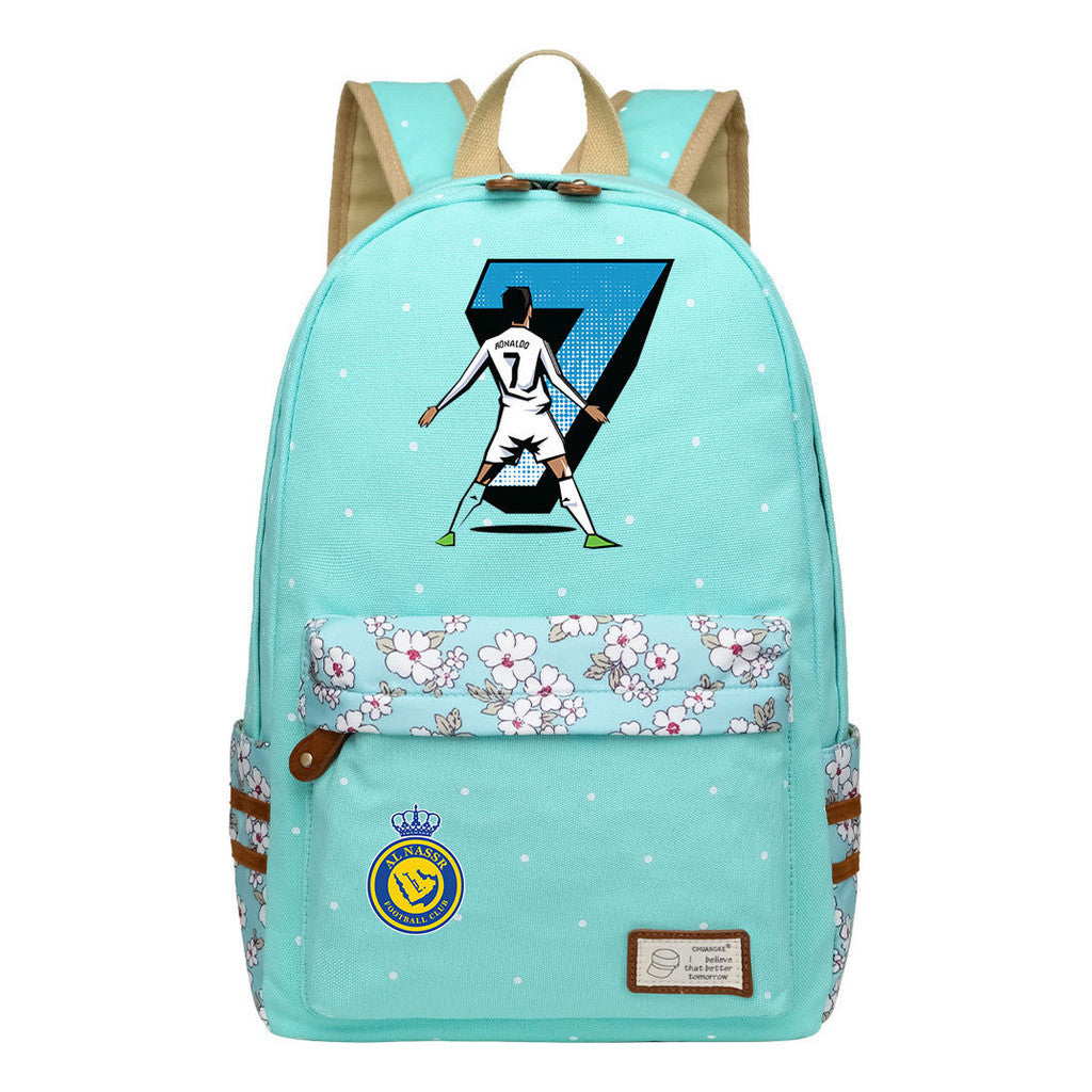 Football Star Cristiano Ronaldo Printed Youth Student Backpack With Floral Floral Design For Men And Women's Leisure Backpack