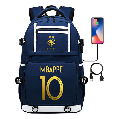 Golden Football Star Mbappe Usb Youth Student Backpack Backpack Leisure Travel Backpack