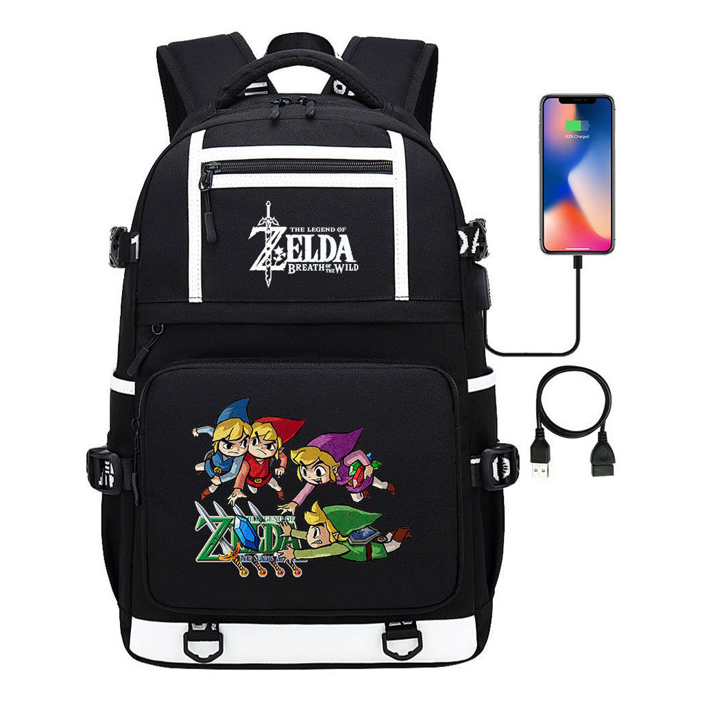 Legend Of Zelda Printed Usb Youth School Bag Backpack Leisure Travel Bag